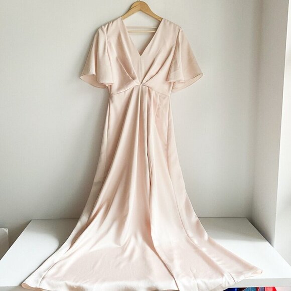 Lovers and Friends Blush Pink Empire Wiast Butterfly Sleeve Front Slit Dress - Picture 1 of 11